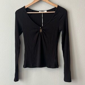 Project Social T Iris Peekaboo Longsleeve Top in Black NWT!